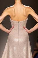 Load image into Gallery viewer, Sparkly Champagne Strapless Sheath Long Formal Dress