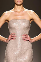 Load image into Gallery viewer, Sparkly Champagne Strapless Sheath Long Formal Dress