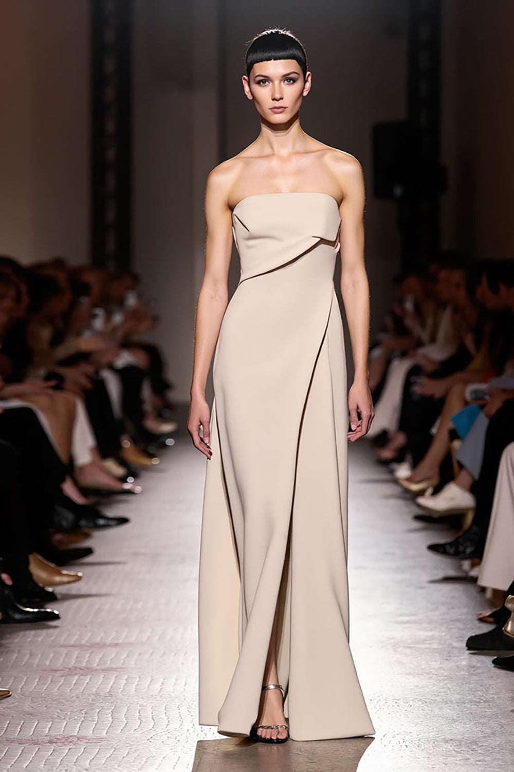 Simple Ivory Strapless Sheath Ruched Long Formal Dress with Slit
