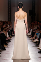 Load image into Gallery viewer, Simple Ivory Strapless Sheath Ruched Long Formal Dress with Slit