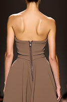 Load image into Gallery viewer, Simple Coffee Satin Strapless Sheath Long Formal Dress with Slit