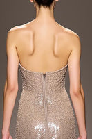 Load image into Gallery viewer, Sparkly Champagne Backless Strapless Long Sequin Formal Dress