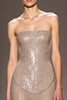 Load image into Gallery viewer, Sparkly Champagne Backless Strapless Long Sequin Formal Dress