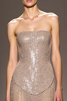 Load image into Gallery viewer, Sparkly Champagne Backless Strapless Long Sequin Formal Dress