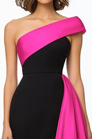 Load image into Gallery viewer, Black and White Mermaid Satin Long Formal Dress with Cape