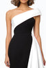 Load image into Gallery viewer, Black and White Mermaid Satin Long Formal Dress with Cape