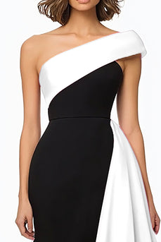 Black and White Mermaid Satin Long Formal Dress with Cape
