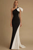 Load image into Gallery viewer, Black and White Mermaid Satin Long Formal Dress with Bow