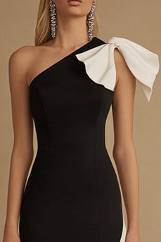 Black and White Mermaid Satin Long Formal Dress with Bow