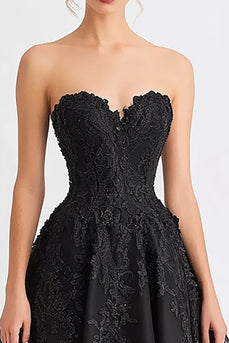 Black A Line Sweetheart Tulle Long Formal Dress with Appliques