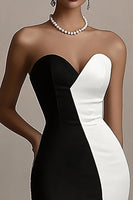 Load image into Gallery viewer, Black and White Sweetheart Satin Long Formal Dress with Slit