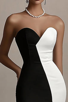 Black and White Sweetheart Satin Long Formal Dress with Slit