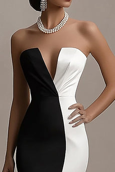 Black and White Mermaid Satin Long Formal Dress with Slit