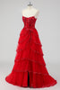 Load image into Gallery viewer, Lavender A Line Strapless Corset Tiered Formal Dress with Slit