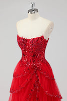 Load image into Gallery viewer, Lavender A Line Strapless Corset Tiered Formal Dress with Slit