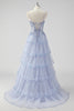 Load image into Gallery viewer, Lavender A Line Strapless Corset Tiered Formal Dress with Slit