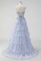 Load image into Gallery viewer, Lavender A Line Strapless Corset Tiered Formal Dress with Slit
