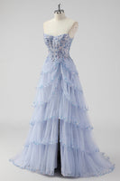 Load image into Gallery viewer, Lavender A Line Strapless Corset Tiered Formal Dress with Slit