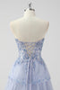 Load image into Gallery viewer, Lavender A Line Strapless Corset Tiered Formal Dress with Slit