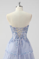 Load image into Gallery viewer, Lavender A Line Strapless Corset Tiered Formal Dress with Slit