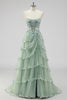 Load image into Gallery viewer, Lavender A Line Strapless Corset Tiered Formal Dress with Slit