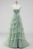 Load image into Gallery viewer, Lavender A Line Strapless Corset Tiered Formal Dress with Slit