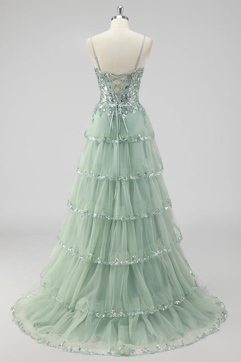 Load image into Gallery viewer, Lavender A Line Strapless Corset Tiered Formal Dress with Slit