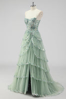 Load image into Gallery viewer, Lavender A Line Strapless Corset Tiered Formal Dress with Slit