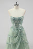 Load image into Gallery viewer, Lavender A Line Strapless Corset Tiered Formal Dress with Slit