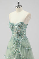 Load image into Gallery viewer, Lavender A Line Strapless Corset Tiered Formal Dress with Slit