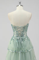 Load image into Gallery viewer, Lavender A Line Strapless Corset Tiered Formal Dress with Slit