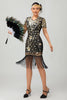 Load image into Gallery viewer, Sparkly Black Red Fringed Bodycon Short 1920s Dress with Sleeves