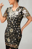 Load image into Gallery viewer, Sparkly Black Golden Sequins Fringed Flapper Dress with Sleeves