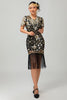 Load image into Gallery viewer, Sparkly Black Red Fringed Bodycon Short 1920s Dress with Sleeves