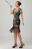 Load image into Gallery viewer, Sparkly Black Sequins Short Sleeves Flapper Dress with Fringes