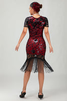 Load image into Gallery viewer, Sparkly Black Golden Sequins Fringed Flapper Dress with Sleeves