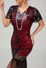 Load image into Gallery viewer, Sparkly Black Red Fringed Bodycon Short 1920s Dress with Sleeves