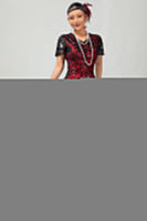 Load image into Gallery viewer, Sparkly Black Golden Sequins Fringed Flapper Dress with Sleeves