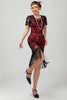 Load image into Gallery viewer, Sparkly Black Red Fringed Bodycon Short 1920s Dress with Sleeves