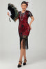 Load image into Gallery viewer, Sparkly Black Red Fringed Bodycon Short 1920s Dress with Sleeves