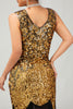 Load image into Gallery viewer, Sparkly Black Golden Sequins Tight Short 1920s Dress with Fringes