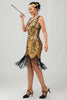 Load image into Gallery viewer, Sparkly Black Golden Sequins Tight Short 1920s Dress with Fringes