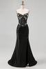 Load image into Gallery viewer, Sparkly Black Corset Mermaid Beaded Long Formal Dress with Slit