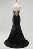 Load image into Gallery viewer, Sparkly Black Corset Mermaid Beaded Long Formal Dress with Slit