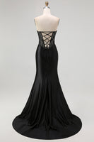 Load image into Gallery viewer, Sparkly Black Corset Mermaid Beaded Long Formal Dress with Slit