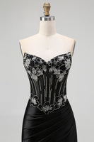 Load image into Gallery viewer, Sparkly Black Corset Mermaid Beaded Long Formal Dress with Slit