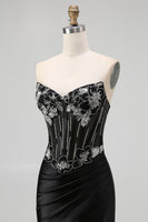 Load image into Gallery viewer, Sparkly Black Corset Mermaid Beaded Long Formal Dress with Slit