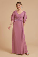 Load image into Gallery viewer, Dusty Rose Chiffon A-Line Long Wedding Guest Dress with Appliques