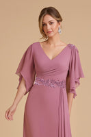 Load image into Gallery viewer, Dusty Rose Chiffon A-Line Long Wedding Guest Dress with Appliques