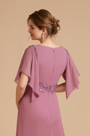 Dusty Rose Chiffon A-Line Long Wedding Guest Dress with Appliques